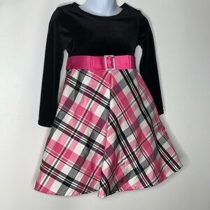 Dollie & Me girls black pink velvet plaid dress sz 4T